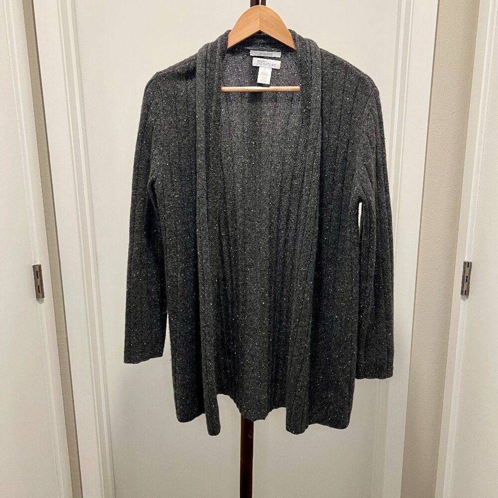 Nordstrom Signature - Long Open Front Ribbed Cashmere Cardigan Small - Charcoal
